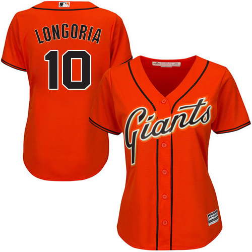 Giants #10 Evan Longoria Orange Alternate Women's Stitched MLB Jersey - Click Image to Close